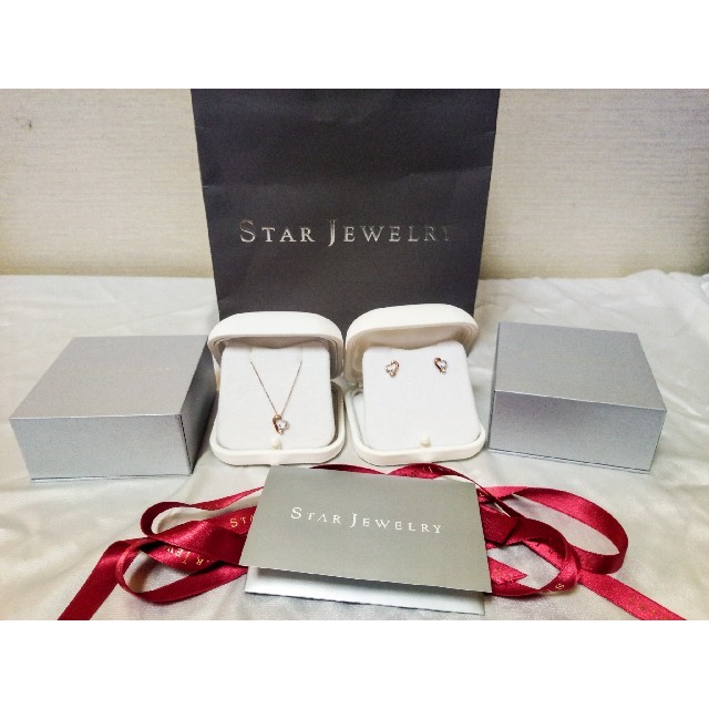 STAR JEWELRY(スタージュエリー)のほぼ未使用 K10 スタージュエリー ハート ハートムーン ネックレス ピアス レディースのアクセサリー(ネックレス)の商品写真