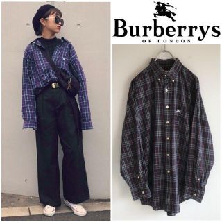 バーバリー(BURBERRY)の希少 80s オールドバーバリー ホースロゴ刺繍 ノバチェックシャツ L(シャツ/ブラウス(長袖/七分))