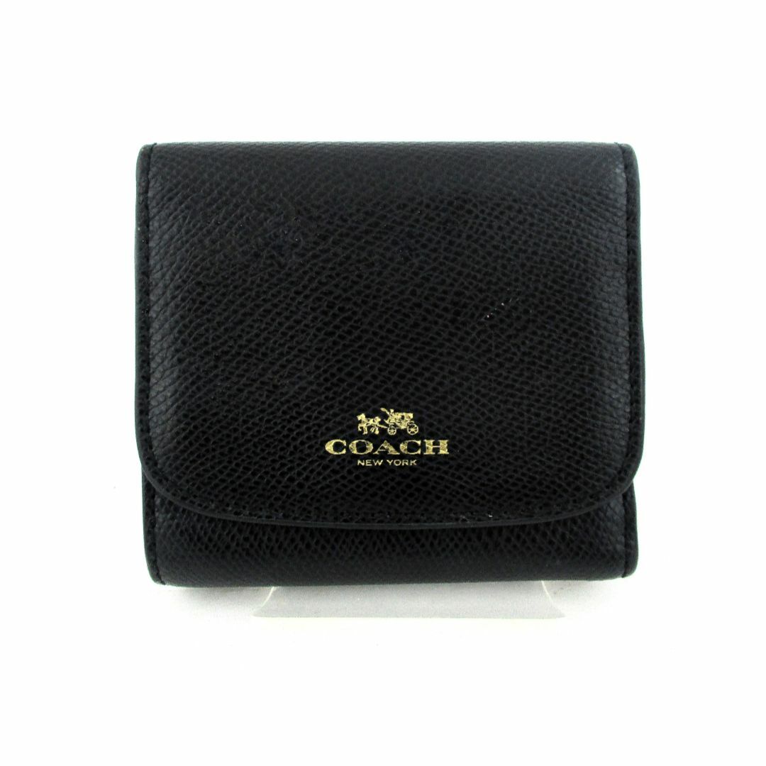 COACH - ◇美品 COACH コーチ クロスグレインレザー 三つ折り財布 ブラック◇