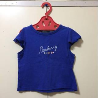 バーバリー(BURBERRY)の女の子100程度本物バーバリーのブルー系の肩フリルカットソー　程度良好(Tシャツ/カットソー)