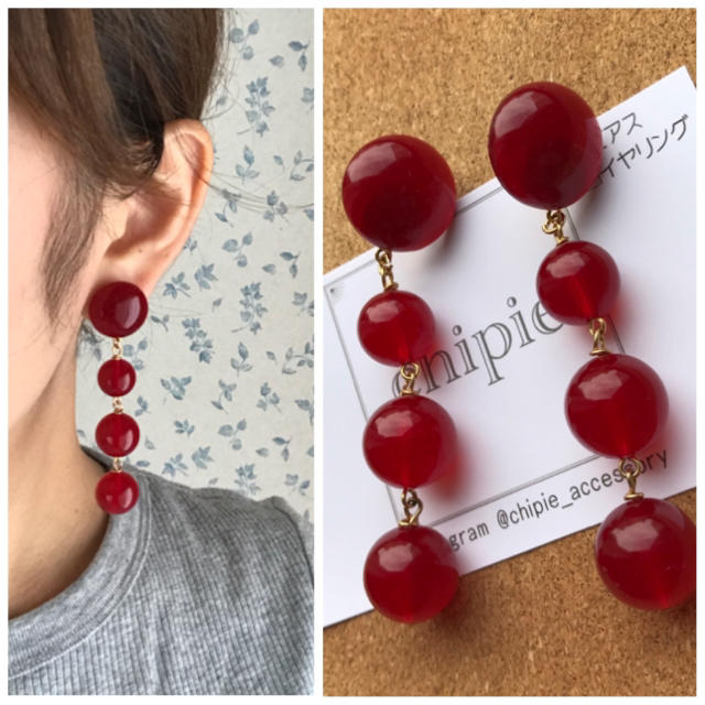 KBF(ケービーエフ)の再∞販 clear red ball pierce / earring ハンドメイドのアクセサリー(ピアス)の商品写真