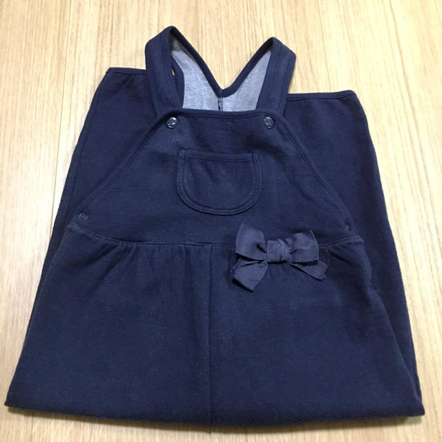 PETIT BATEAU(プチバトー)のpetit bateau プチバトー リボン付ジャージーサロペット キッズ/ベビー/マタニティのベビー服(~85cm)(ワンピース)の商品写真