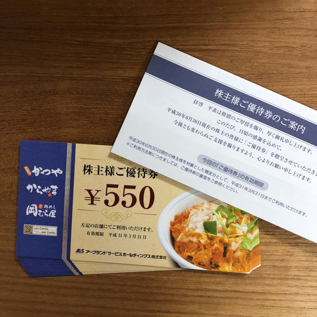 9300円 11000円分 アークランド 20枚 2019年３月 550円 かつや 株主