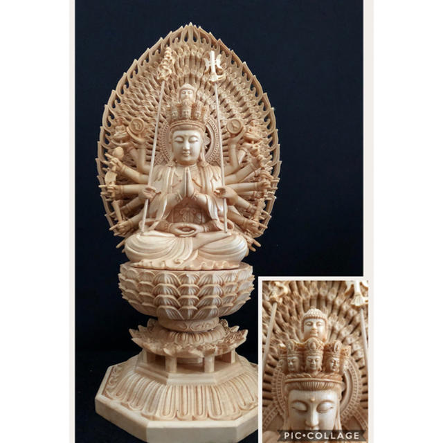 檜材 特上彫 精密細工 仏教美術 木彫仏像 千手観音座像 初期化済