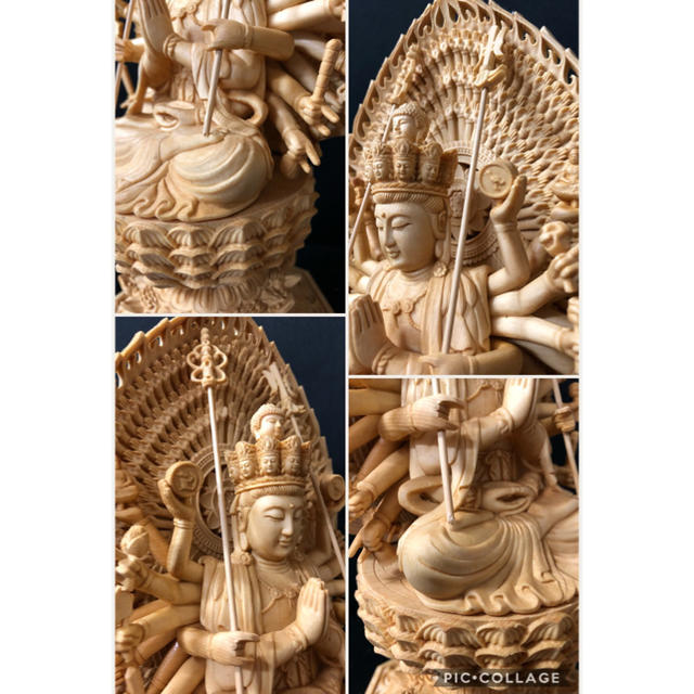 檜材 特上彫 精密細工 仏教美術 木彫仏像 千手観音座像 当店だけの限定