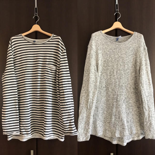 H&M(エイチアンドエム)のボーダーカットソー＆グレーカットソー メンズのトップス(Tシャツ/カットソー(七分/長袖))の商品写真