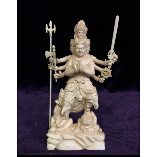 珍品 総柘植材 極上彫 仏教美術 木彫仏像 大元帥明王像 珍品 総柘植材 極上彫 仏教美術 木彫仏像 大元帥明王像