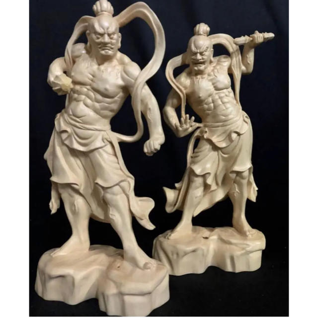 新作です 総柘植材 一刀彫 極上品 木彫仏像 金剛力士像-