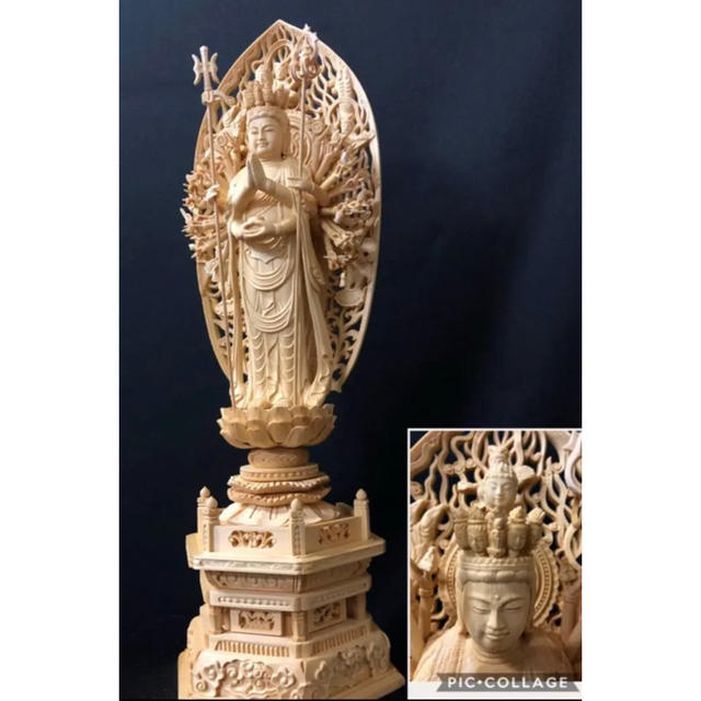 国内発送 新作 大型46cm 千手観音菩薩立像 木彫仏像 大迫力 極上品 檜