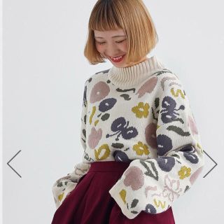 メルロー(merlot)の送料込‼︎新品♡メルロー☻おはなばたけ柄ニットセーター☆アイボリー(ニット/セーター)