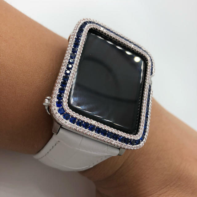 Apple Watch - ブルーx ホワイトダイヤモンド仕様 アップルウォッチ用カスタムカバーの通販 by applewatches