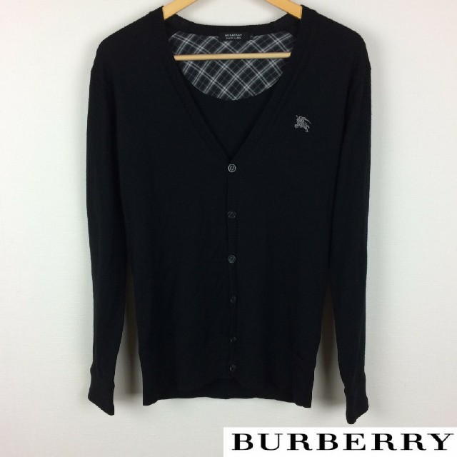 BURBERRY BLACK LABEL(バーバリーブラックレーベル)の美品 BURBERRY BLACK LABEL 長袖カーディガン ブラック メンズのトップス(カーディガン)の商品写真