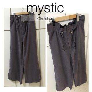 ミスティック(mystic)の1度使用しました☆ウエストアジャスターコード付きハイウエストワイドパンツ グレー(カジュアルパンツ)