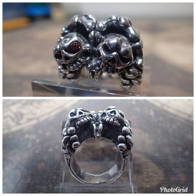 ボーンハンド スカル リング #14号15号 ハンドメイド シルバーアクセサリー メンズのアクセサリー(リング(指輪))の商品写真