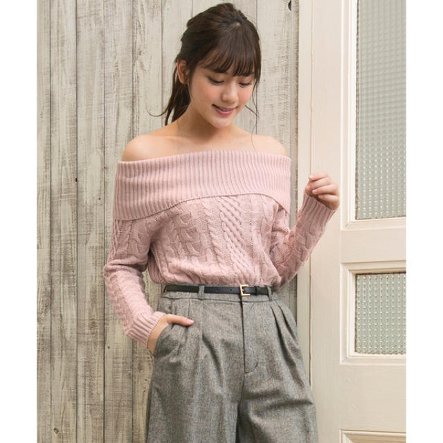 INGNI(イング)のイング（INGNI)♡ラベンダーピンクの５Ｇケーブルオフショルダー／Ｋｎｉｔ レディースのトップス(ニット/セーター)の商品写真