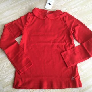 プチバトー(PETIT BATEAU)の4ans 新品 プチバトー 衿つき長袖カットソー レッド(Tシャツ/カットソー)