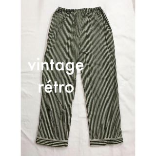 サンタモニカ(Santa Monica)のvintage 深緑 ストライプ ワイドパンツ(カジュアルパンツ)