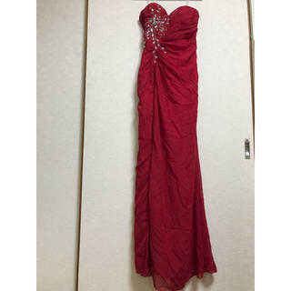 赤 ロングドレス 検:キャバ 編み上げ スリット セクシー チューブトップ(ロングドレス)
