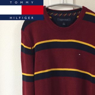 トミーヒルフィガー(TOMMY HILFIGER)の[レア] トミーヒルフィガー コットンニット  ワンポイント刺繍ロゴ ボーダー(ニット/セーター)