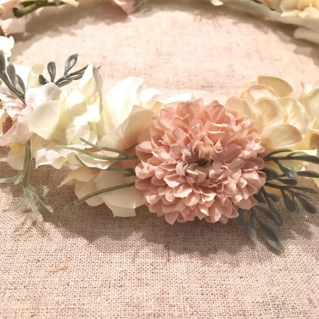 大人用 antique white&pink 花かんむり ハンドメイド