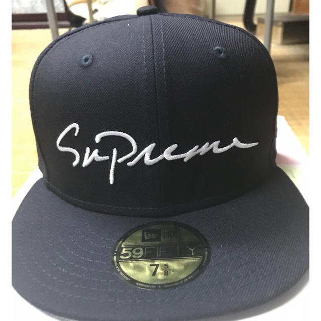 新品 supreme Classic Script New Era ネイビー