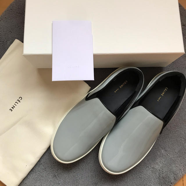 新品 celine スケーター 36.5 エナメル グレー セリーヌ スケートレディース