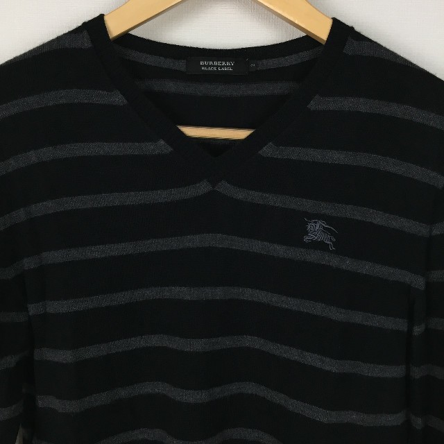 BURBERRY BLACK LABEL(バーバリーブラックレーベル)の美品 BURBERRY BLACK LABEL 長袖ニット ボーダー サイズ2 メンズのトップス(ニット/セーター)の商品写真