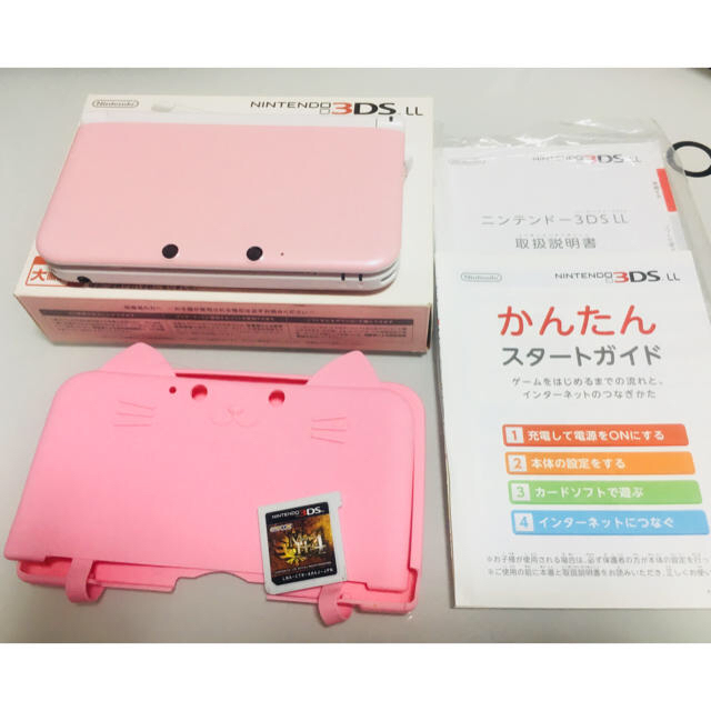 ニンテンドー3DS LL 美品 ピンク&ホワイト モンハン4や充電器付き