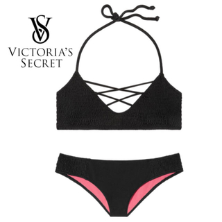 ヴィクトリアズシークレット(Victoria's Secret)のVSフロントレースアップビキニセット(ブラック)(水着)