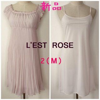 レストローズ(L'EST ROSE)の新品★L'EST ROSE桜ピンクふんわりプリーツシフォンワンピースM(ひざ丈ワンピース)