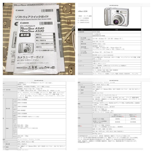 Canon(キヤノン)のキャノンデジタルカメラCanon Power shot A530~中古~送料込み スマホ/家電/カメラのカメラ(コンパクトデジタルカメラ)の商品写真