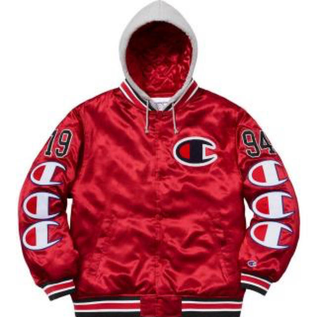 Supreme×Champion 即完 フーデッド サテン バーシティジャケット