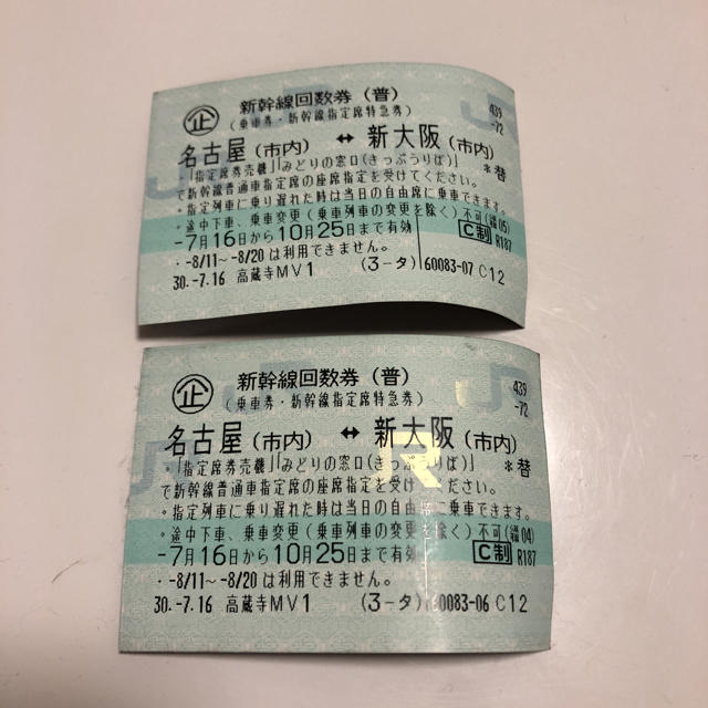 クラシック 新幹線回数券 名古屋⇄新大阪 鉄道乗車券