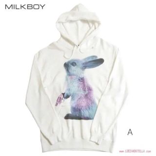 ミルクボーイ(MILKBOY)の大人気！早い者勝ち MILK BOYのライオットラビットパーカー ホワイト(パーカー)