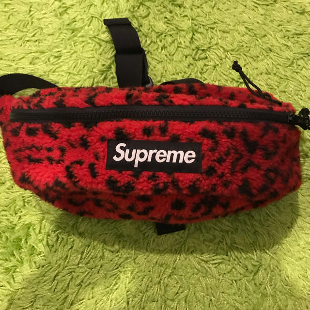 supreme leopard fleece waist bag red