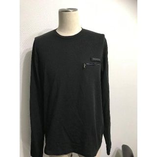 プラダ(PRADA)の●送料込●プラダ黒ストレッチ材混合ロンTシャツ胸ロゴタグジップポケット革●良美(Tシャツ/カットソー(七分/長袖))