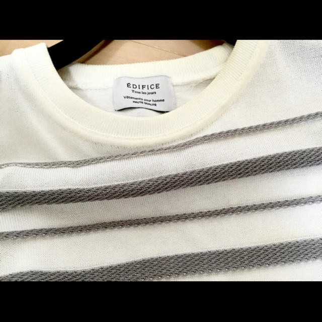 EDIFICE(エディフィス)のEDIFICE長袖Tシャツ エディフィス ホワイト×グレー サイズ44 ボーダー メンズのトップス(Tシャツ/カットソー(七分/長袖))の商品写真