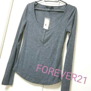 フォーエバートゥエンティーワン(FOREVER 21)のFOREVER21/新品未使用タグ付/グレーロンT/トップス/M(Tシャツ(長袖/七分))