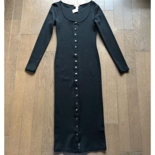 ザラ(ZARA)の新品 ブラックタイトワンピース ニット ロング フロントボタン H&M(ロングワンピース/マキシワンピース)