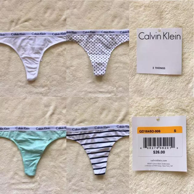 Calvin Klein(カルバンクライン)のCK Tバック ボトム ティファニーブルー、白、ボーダー 3点 レディースの下着/アンダーウェア(ショーツ)の商品写真