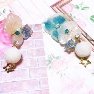 フロッキーゆらゆらお花イヤカフセット(ピアス)