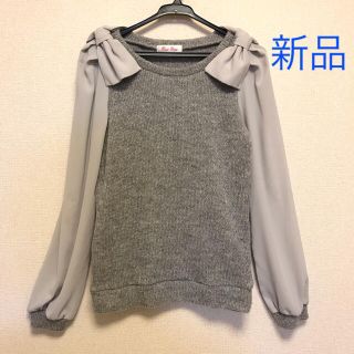 バイバイ(ByeBye)の新品 ニット×シフォン コンビネーションセーター グレー M ByeBye(ニット/セーター)