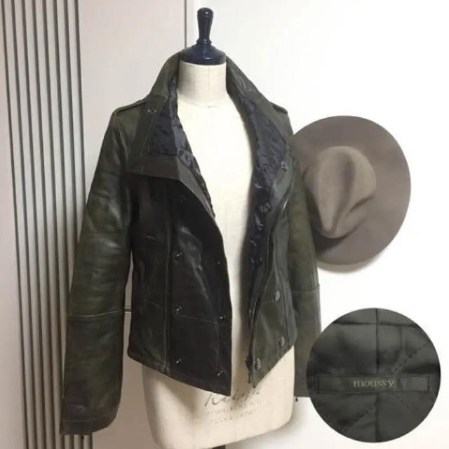 S525 moussy カーキ 本革 レザー ライダース ジャケット マウジー www