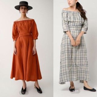 マウジー(moussy)のMOUSSYオフショルダードレスワンピースチェック柄ロングスカートマウジーSLY(ロングワンピース/マキシワンピース)