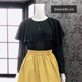 GraceElan ◆ 大きな襟の長袖カットソー トップス ブラック(カットソー(長袖/七分))