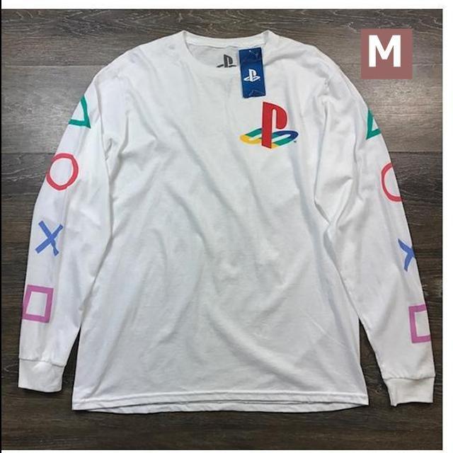 PlayStation(プレイステーション)のプレイステーション オフィシャル 袖ロゴ ロンT【M】白 新品 180613 メンズのトップス(Tシャツ/カットソー(七分/長袖))の商品写真