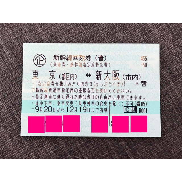 新幹線回数券(東京⇔大阪) チケットの乗車券/交通券(鉄道乗車券)の商品写真