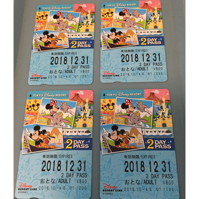 Disney(ディズニー)のディズニーリゾート モノレール2DAYパス 【大人4枚】 チケットの施設利用券(遊園地/テーマパーク)の商品写真