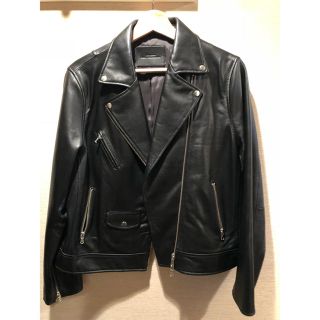 ユナイテッドアローズグリーンレーベルリラクシング(UNITED ARROWS green label relaxing)のシープスキン レザー ライダース ラム 羊革 ブラック ダブル 大きいサイズ(ライダースジャケット)