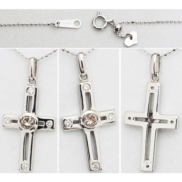 淡褐 ピンクダイヤ ダイヤ Pt900 クロス 十字架 ペンダント ネックレス レディースのアクセサリー(ネックレス)の商品写真